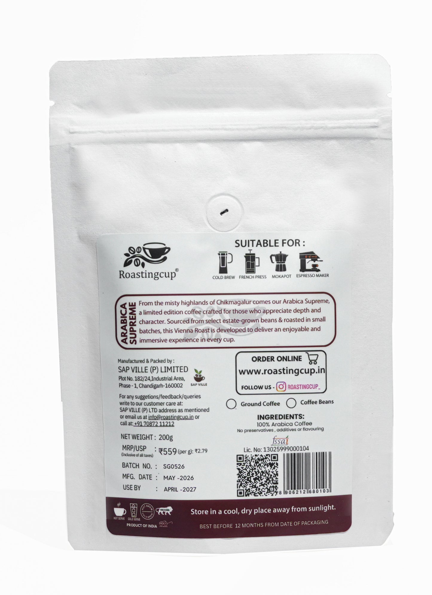 Arabica Supreme Coffee beans 200g